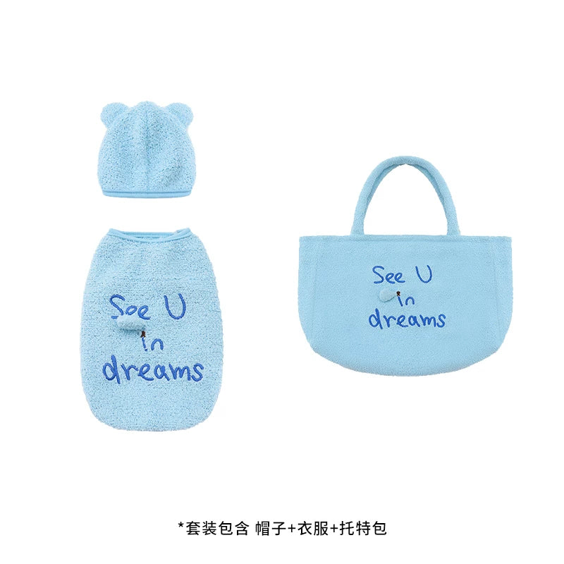 有 LIKAPAWS 秋冬新款中小型犬寵物睡衣套裝柔軟軟糯家居服小熊帽子