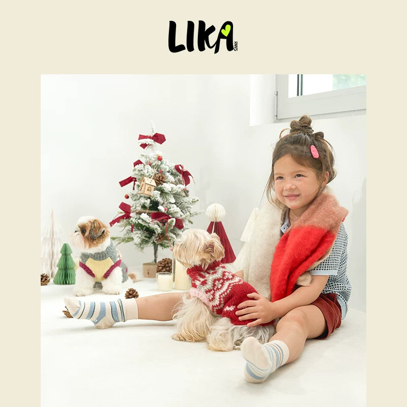 LIKAPAWS Herbst/Winter-Pullover mit Fair-Isle-Muster für kleine und mittelgroße Hunde – dick und warm
