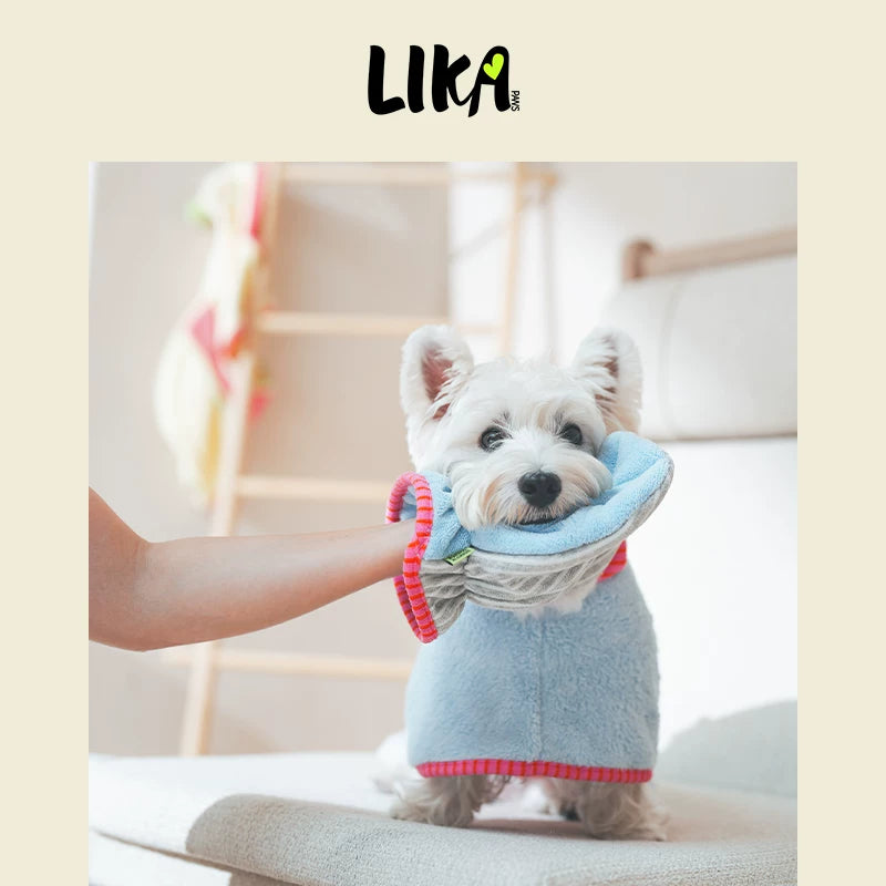 有 LIKAPAWS 新款寵物浴袍手套套装吸水面料狗狗浴巾