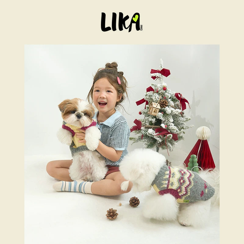 LIKAPAWS Herbst/Winter-Pullover mit Fair-Isle-Muster für kleine und mittelgroße Hunde – dick und warm