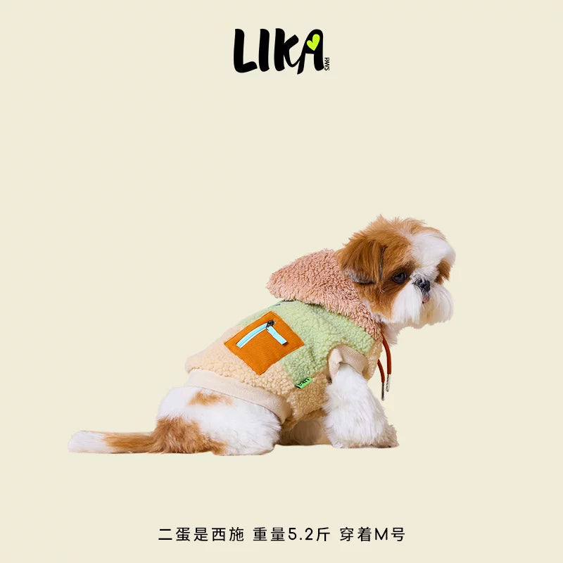 有 LIKAPAWS 秋冬寵物小羊絨背心按扣設計綠色狗狗衣服保暖