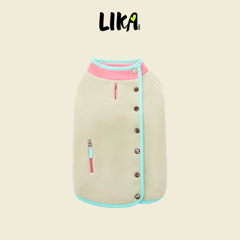 有 LIKAPAWS 秋冬寵物抓絨外套保暖按扣拼色設計狗衣服