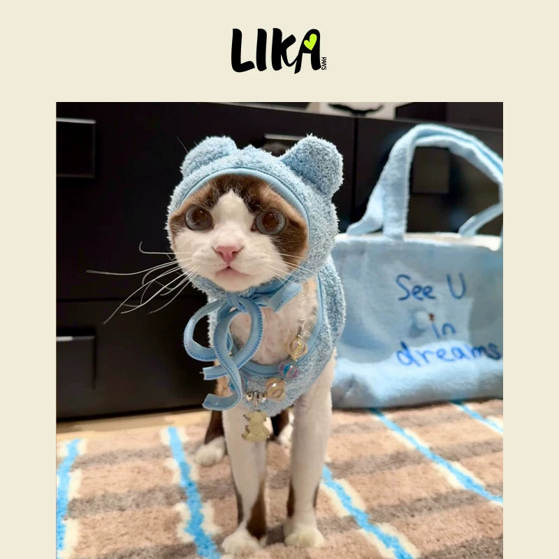 有 LIKAPAWS 秋冬新款中小型犬寵物睡衣套裝柔軟軟糯家居服小熊帽子