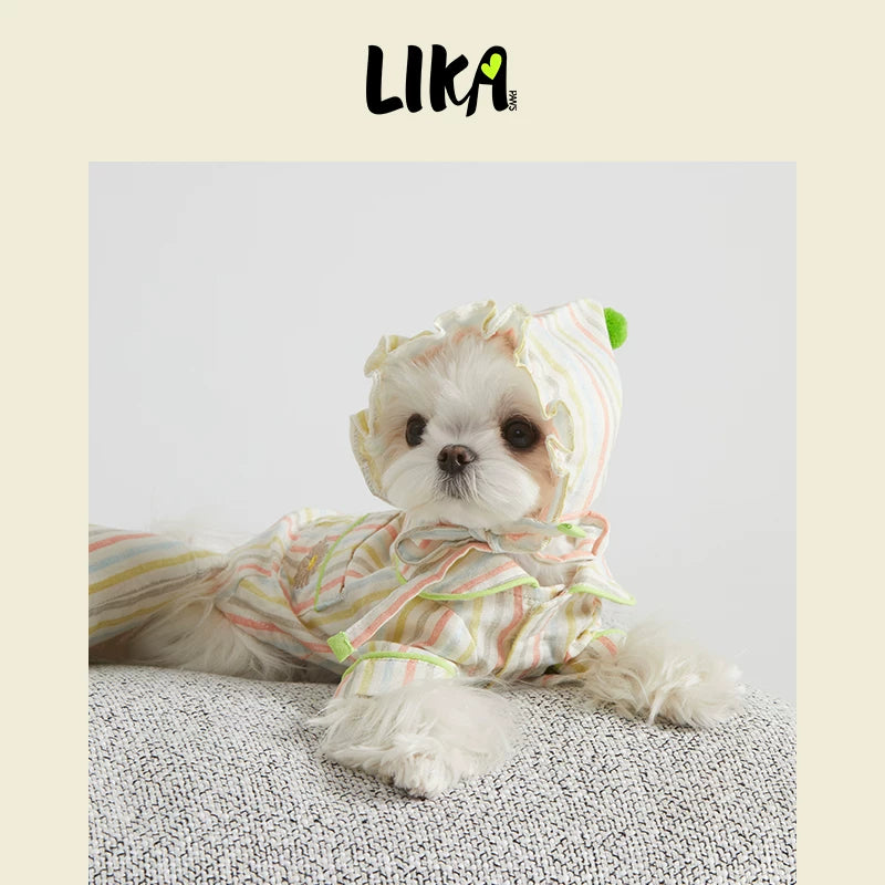 有 LIKAPAWS 全新舒適柔軟條紋寵物貓狗狗居家服睡衣