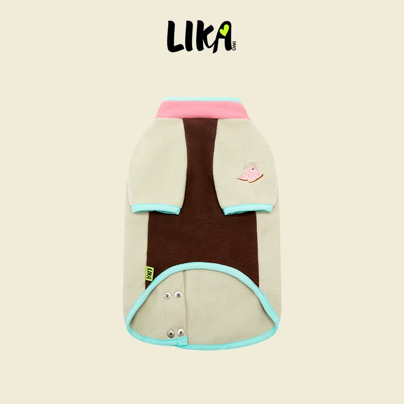 有 LIKAPAWS 秋冬寵物抓絨外套保暖按扣拼色設計狗衣服