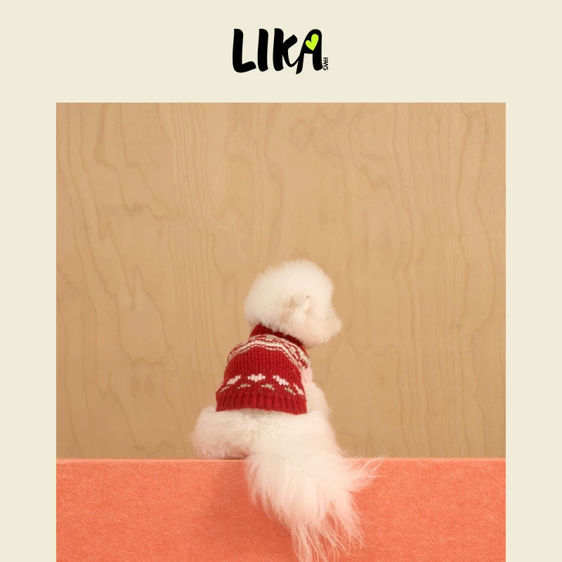 LIKAPAWS Herbst/Winter-Pullover mit Fair-Isle-Muster für kleine und mittelgroße Hunde – dick und warm