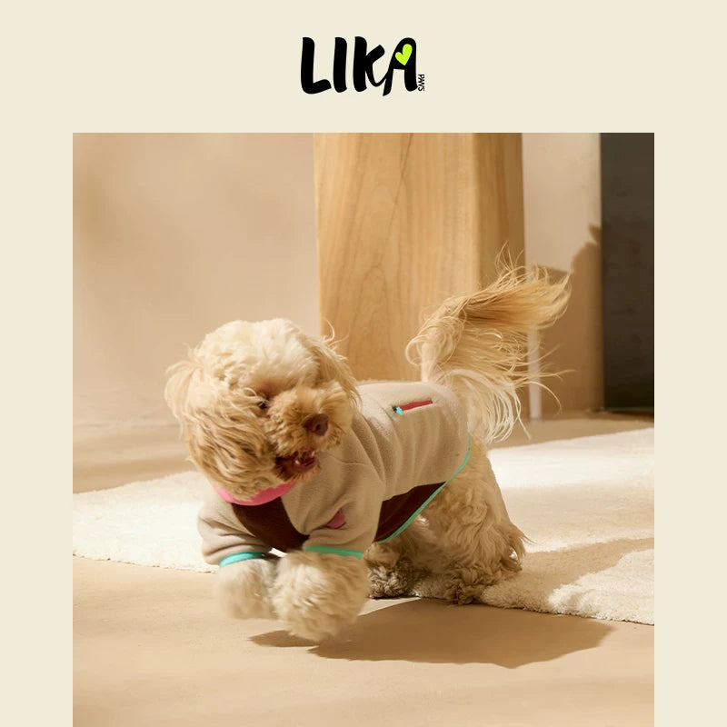 有 LIKAPAWS 秋冬寵物抓絨外套保暖按扣拼色設計狗衣服