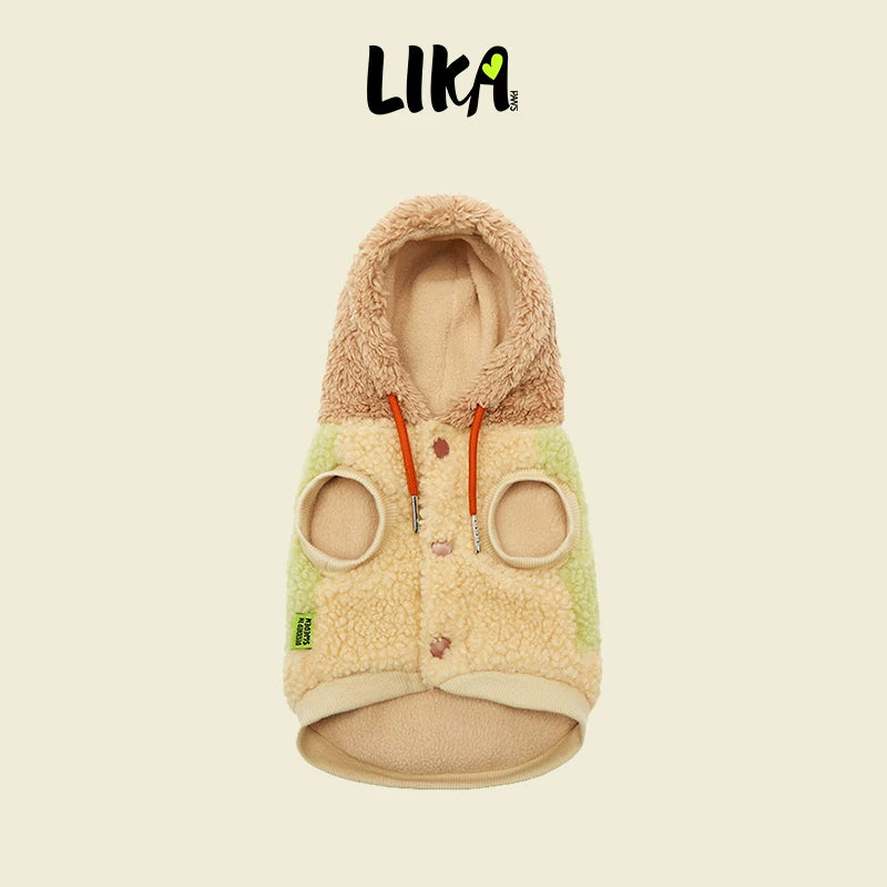 有 LIKAPAWS 秋冬寵物小羊絨背心按扣設計綠色狗狗衣服保暖