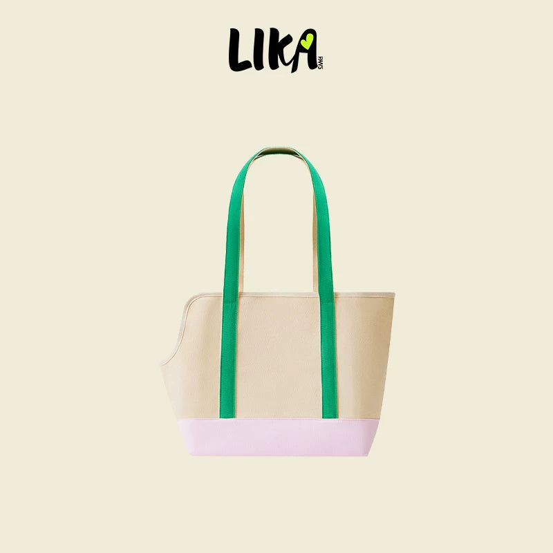 有 LIKAPAWS 貓狗用品寵物帆佈出行包撞色設計斜口寵物背包出行