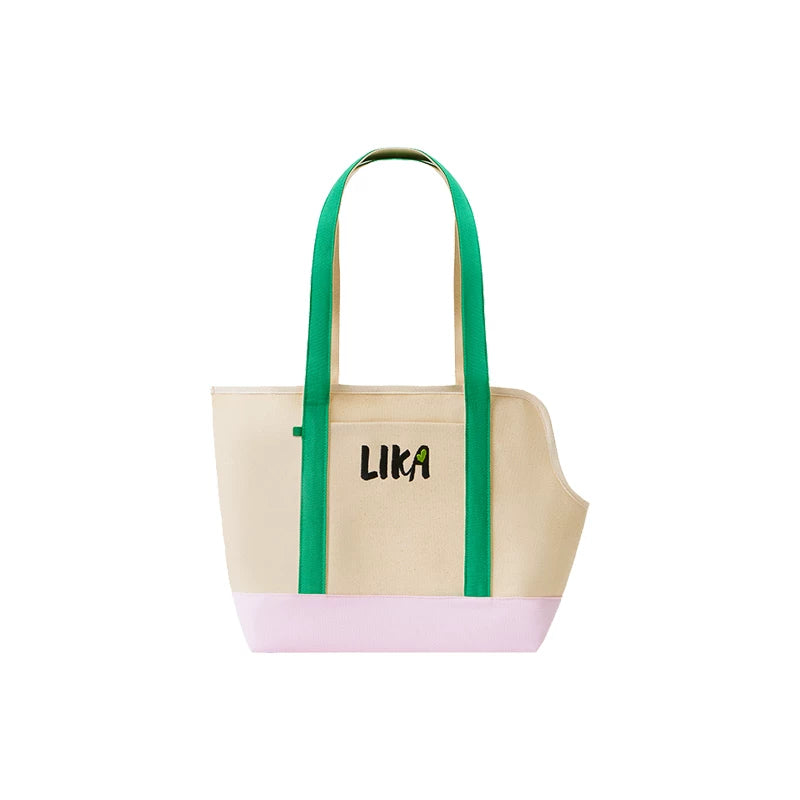 有 LIKAPAWS 貓狗用品寵物帆佈出行包撞色設計斜口寵物背包出行