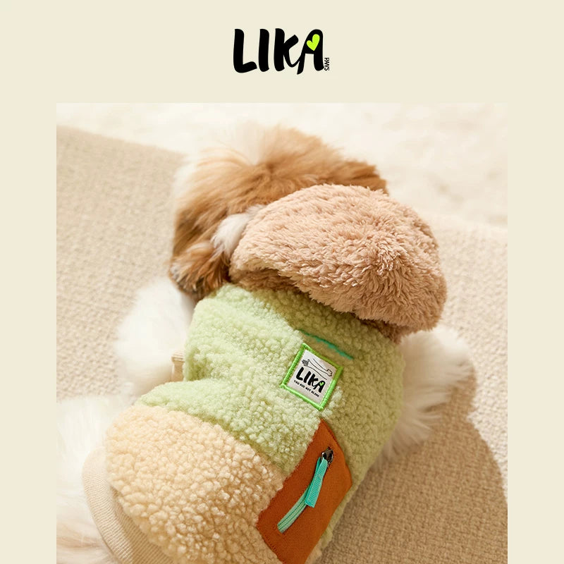 有 LIKAPAWS 秋冬寵物小羊絨背心按扣設計綠色狗狗衣服保暖