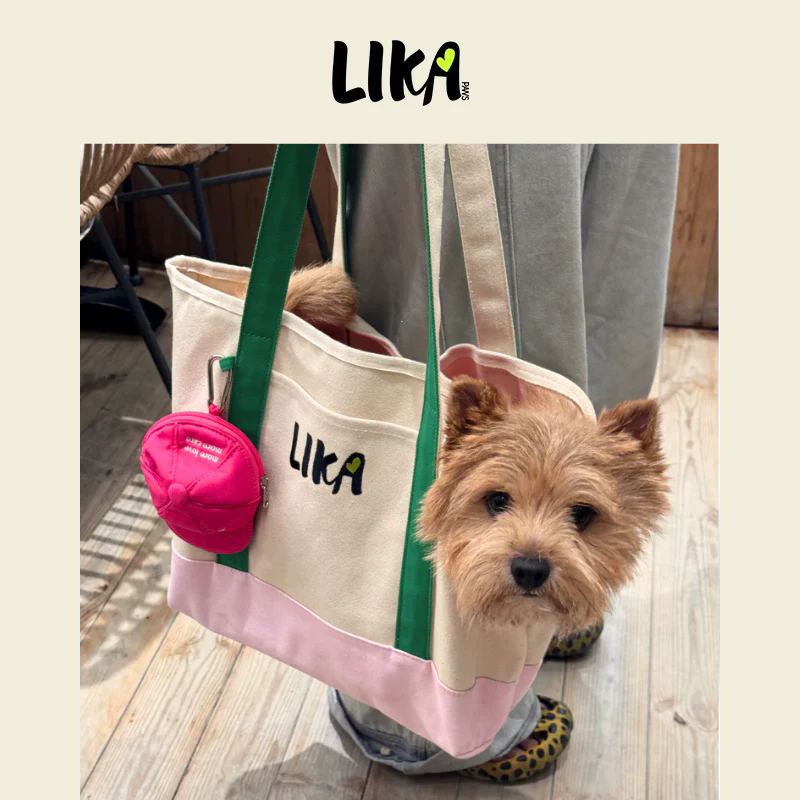 有 LIKAPAWS貓狗用品寵物帆布出行包拾便包撞色設計斜口寵物背包出行 適用於0-12.5kg狗狗
